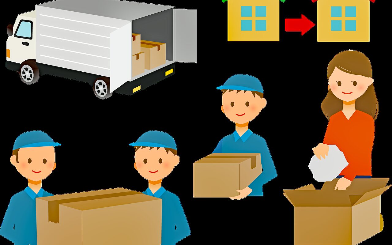 Flyttefirma i gang med at pakke - illustration